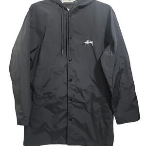 Stüssy Men's Black and White Lightweight Jacket Drawstring Hood Size Small